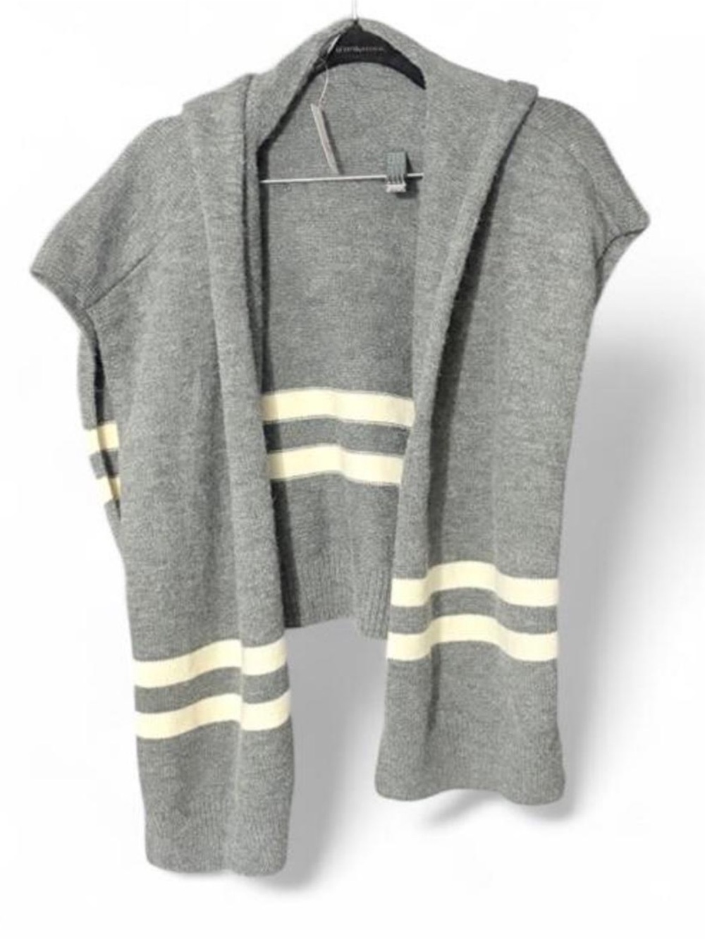 Free People hooded scarf shawl with two cream horizontal stripes